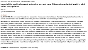 修復物の質の歯内療法の予後